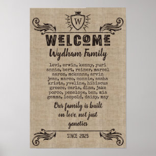 Welcome Monogram Rustic Logo Typography Burlap Poster