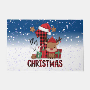 Welcome My 1st Christmas Santa Hat White Snow Doormat