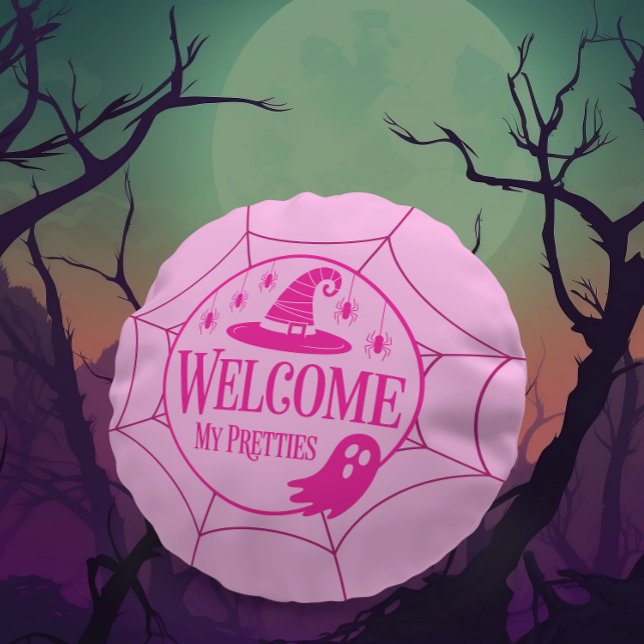 Welcome My Pretties Pink Halloween Spider Round Cushion (Creator Uploaded)