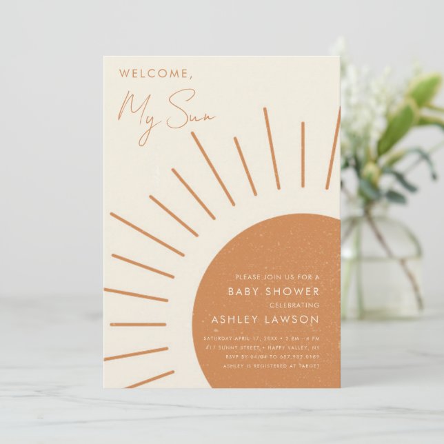 Welcome My Sun Modern Boho_2 Baby Shower Invitation (Standing Front)