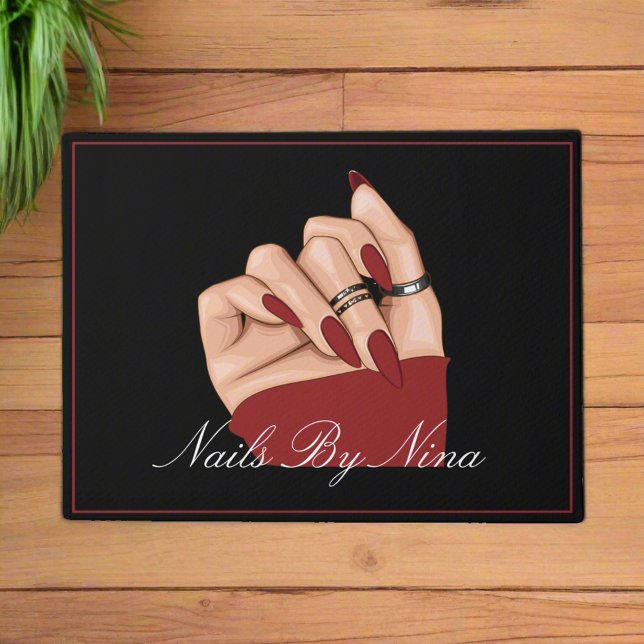 Welcome Nail Beauty Salon Black & Red Branded  Doormat (Creator Uploaded)