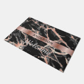 Welcome, Name, Rose Gold Band & Marble Design Doormat (Angled)