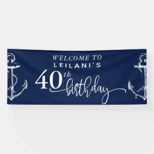 Welcome Nautical Anchor 40th Birthday Party Navy Banner