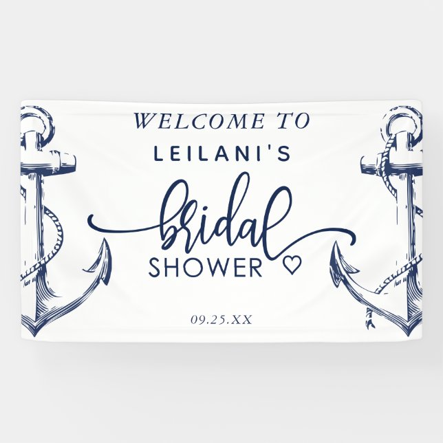 Welcome Nautical Anchor Bridal Shower White Banner (Horizontal)