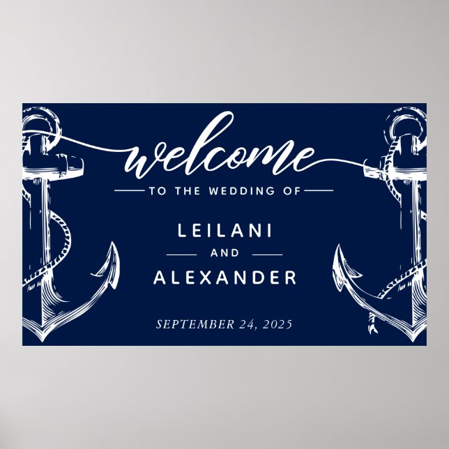Welcome Nautical Wedding Anchor Navy Poster (Front)