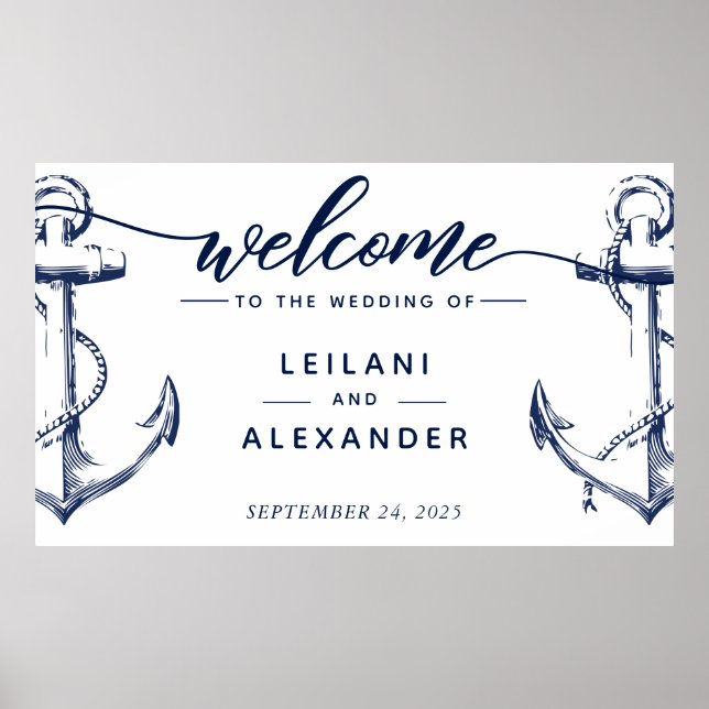 Welcome Nautical Wedding Anchor White Poster (Front)