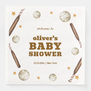Welcome Neutral Batter Up Baseball Baby Shower  Napkin