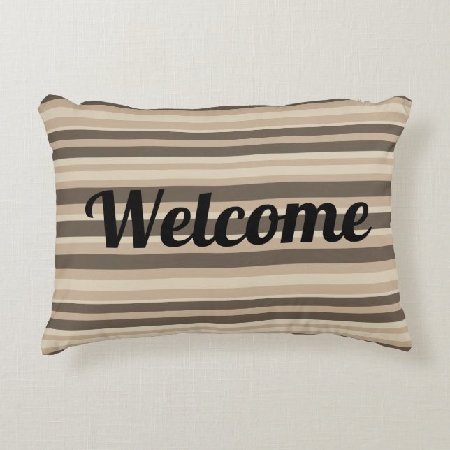 Welcome Neutral striped  Decorative Cushion (Front)