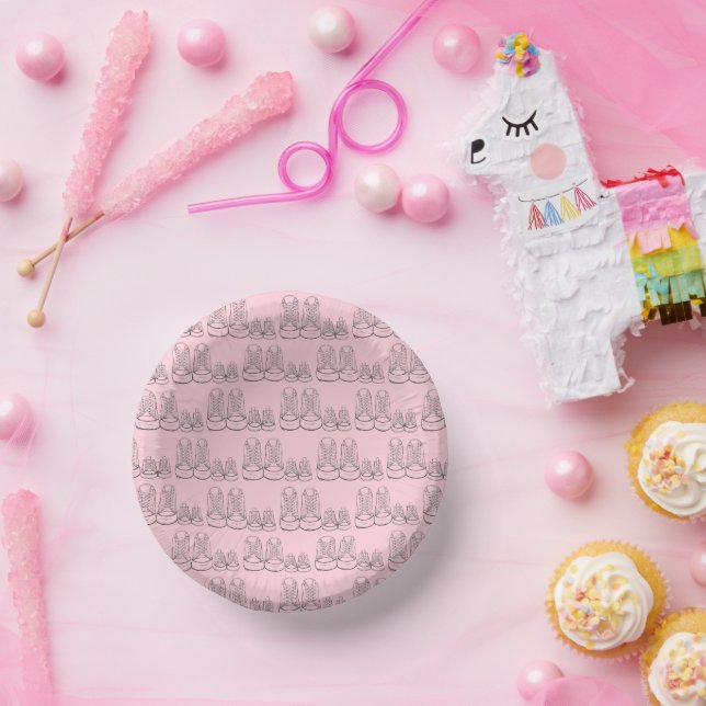 WELCOME New Arrival Baby Shoes Shower Pink Paper Plate (Party)