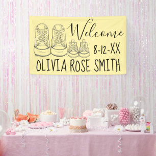 WELCOME New Arrival Baby Shoes Shower Yellow Banner
