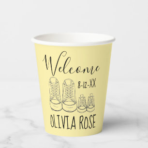 WELCOME New Arrival Baby Shoes Shower Yellow Paper Cups