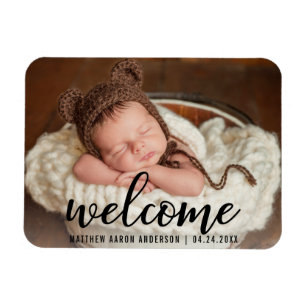Welcome New Baby Announcement Blk Magnet