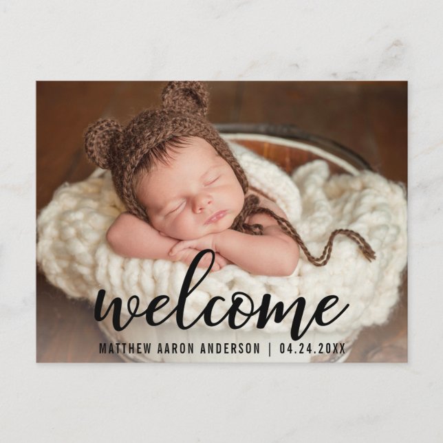 Welcome New Baby Announcement Blk Postcard (Front)