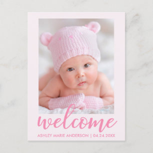 Welcome New Baby Announcement Light Pink