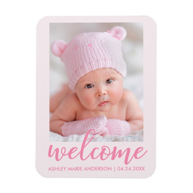 Welcome New Baby Announcement Light Pink Magnet (Vertical)