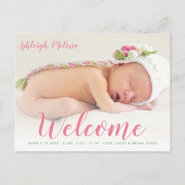 WELCOME | new baby announcement photo card (Front)