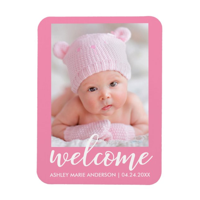 Welcome New Baby Announcement Pink Magnet (Vertical)