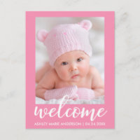 Welcome New Baby Announcement Pink