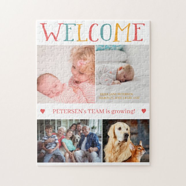 WELCOME new baby birth custom photo collage family Jigsaw Puzzle (Vertical)