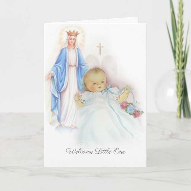 Welcome New Baby Boy or Girl Religious Catholic Card (Front)