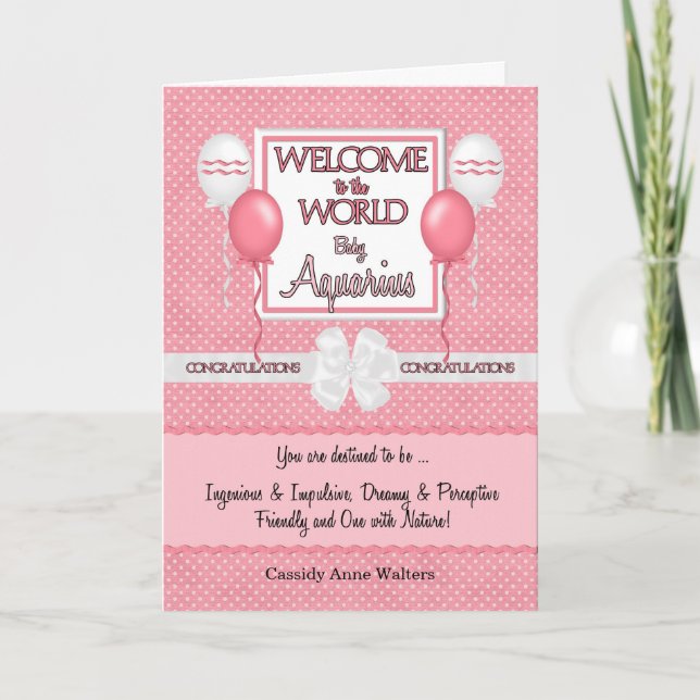 Welcome New Baby Girl Aquarius Congratulations Card (Front)