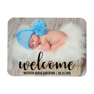 Welcome New Baby Modern Script Magnet