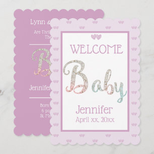 Welcome New Baby, With Name, Purple Announcement