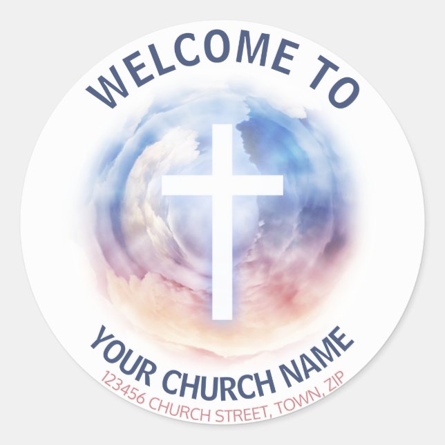 Welcome New Church Member White Crucifix Classic Round Sticker (Front)