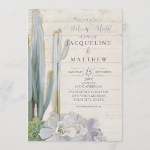 Welcome Night Desert Cactus Succulent Wood Art Invitation