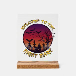 Welcome Night Mare Halloween Red Moon Graveyard_1 Acrylic Sign