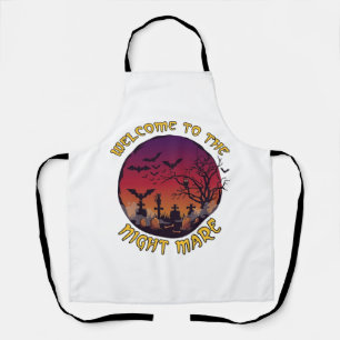 Welcome Night Mare Halloween Red Moon Graveyard_1 Apron
