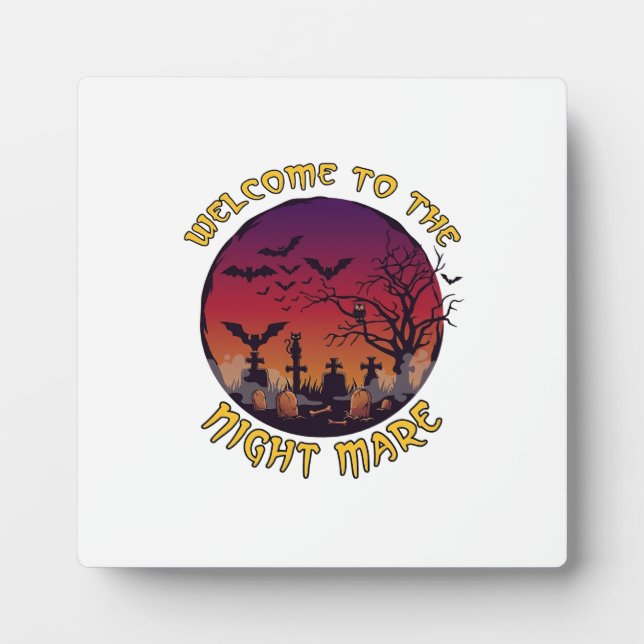 Welcome Night Mare Halloween Red Moon Graveyard_1 Plaque (Front)