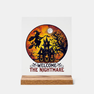 Welcome Nightmare Halloween Haunted House Flying W Acrylic Sign
