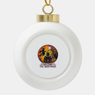 Welcome Nightmare Halloween Haunted House Flying W Ceramic Ball Christmas Ornament