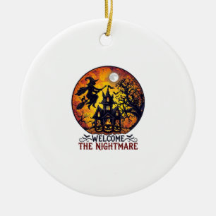 Welcome Nightmare Halloween Haunted House Flying W Ceramic Tree Decoration