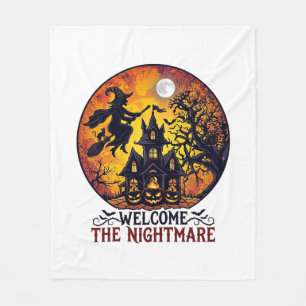 Welcome Nightmare Halloween Haunted House Flying W Fleece Blanket