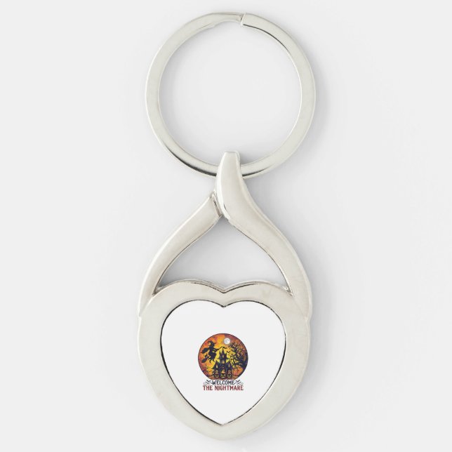 Welcome Nightmare Halloween Haunted House Flying W Key Ring (Front)
