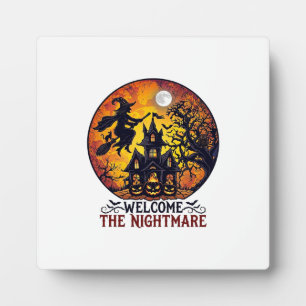 Welcome Nightmare Halloween Haunted House Flying W Plaque