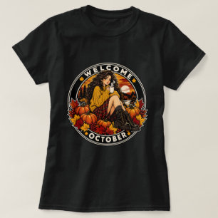 Welcome October Cosy Fall Shirt, Cute Anime Autumn T-Shirt