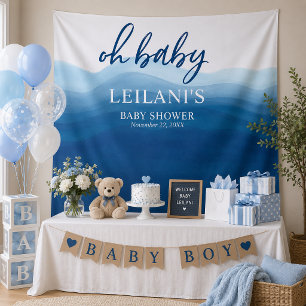 Welcome Oh Baby Shower Blue Ombre Backdrop Tapestry