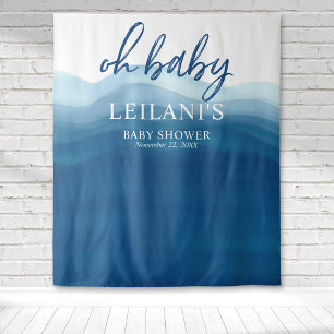Welcome Oh Baby Shower Blue Ombre Backdrop Tapestry