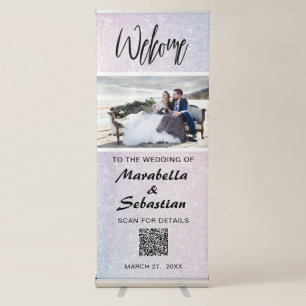 *~* Welcome Ombre Glitter Blue Peach QR Wedding Retractable Banner