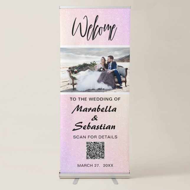 *~* Welcome Ombre Glitter Peach QR CODE Verticle  Retractable Banner (Front)