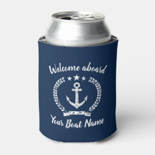 Welcome on board boat name vintage nautical anchor can cooler