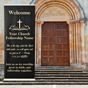 WELCOME, Open Bible Cross Logo Church Retractable Banner