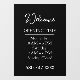 Welcome Open Hours Black White door sign
