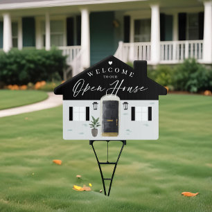 Welcome Open House Black Watercolor Front Door Garden Sign