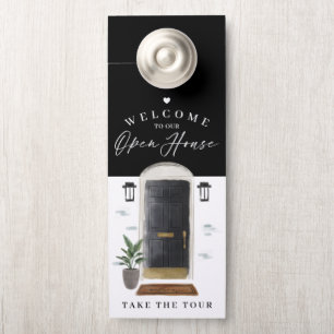 Welcome Open House Black Watercolor Front Door Hanger