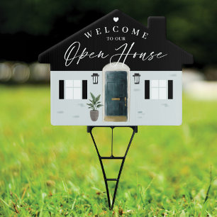 Welcome Open House Green Watercolor Front Door Garden Sign