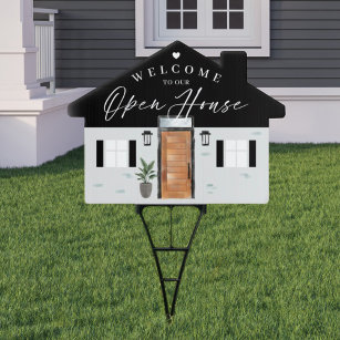 Welcome Open House Wood Watercolor Front Door Garden Sign
